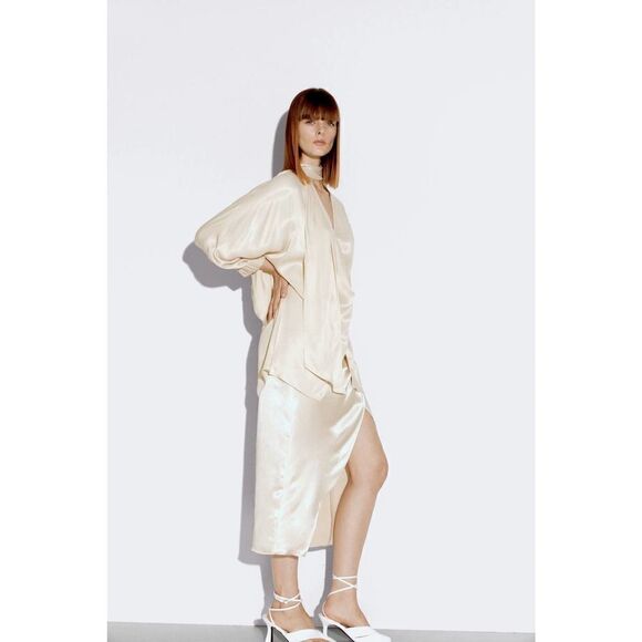 ZARA SATIN EFFECT LONG TUNIC BLOUSE - Picture 6 of 8